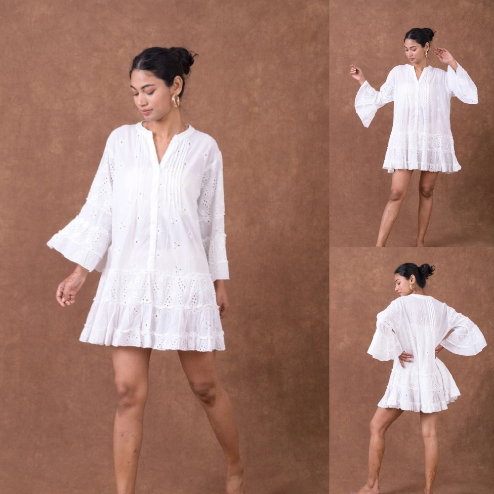 Chic White Eyelet Mini Dress